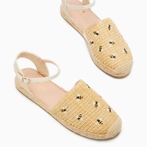 Kate Spade Bonnie Bee Embroidered Straw Espadrilles Flats Size 7.5
